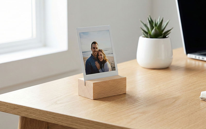 Wooden desk holder with original print