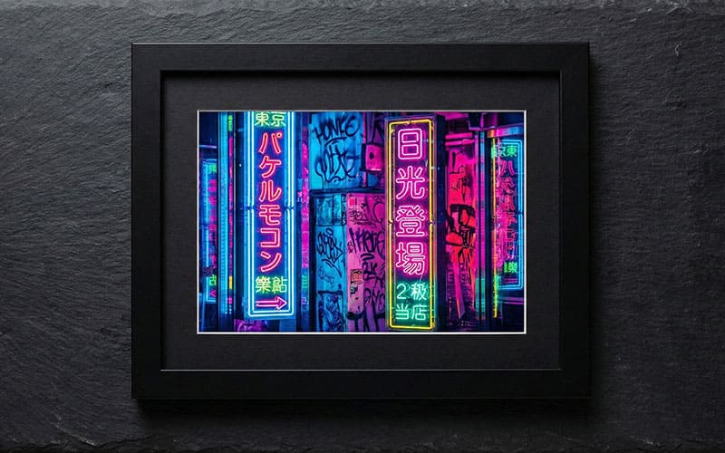 Neon colors popping against black border