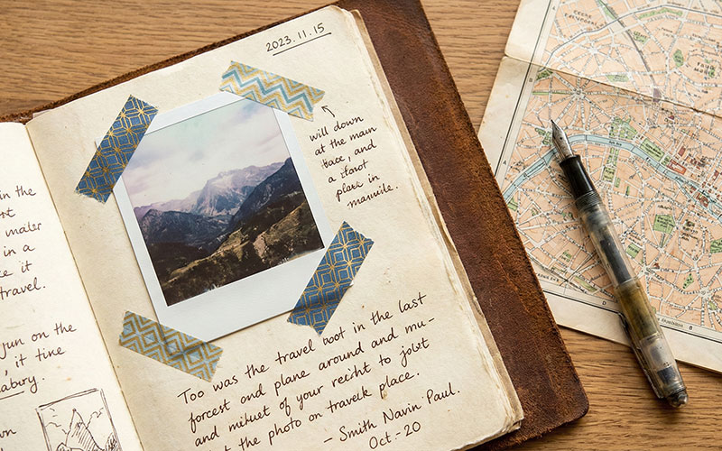 Travel journal with rectangular instant photo